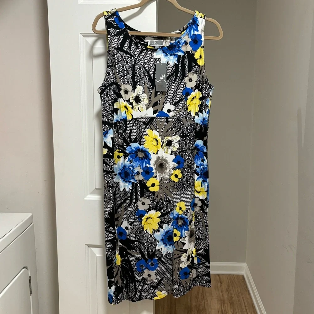 Floral Shift Dress Blue and Yellow Flowers - Picture 6 of 8